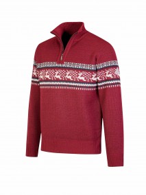 BJØRNSON Holger Scandinavische Gebreide Pullover Trui Teddy Voering Heren - Bordeaux Rood